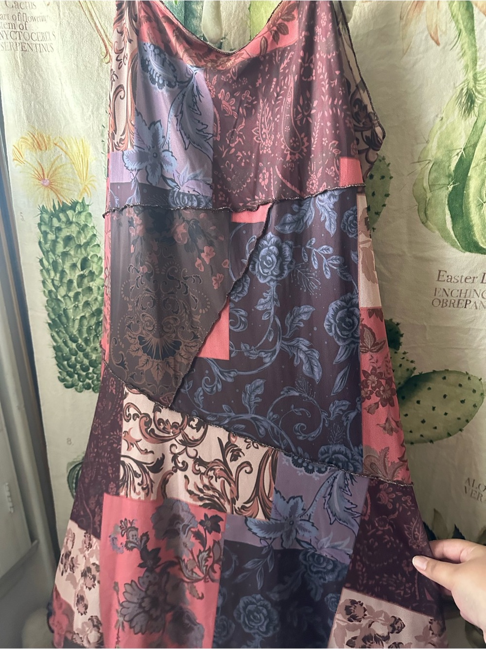 Cider Patchwork Satin Slip Dress in Rose and Plum - Picture 3 of 6